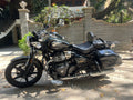 Side view of AeeDEA rider pillion backrest installed on Royal Enfield Super Meteor 650