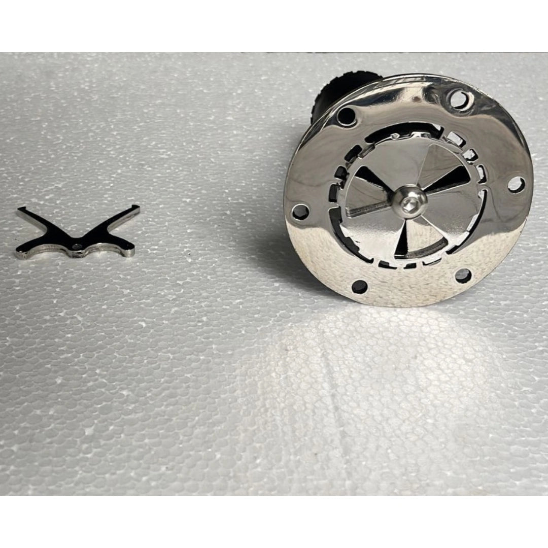 Close-up of the cylindrical stainless steel component of the AeeDEA exhaust sound insert
