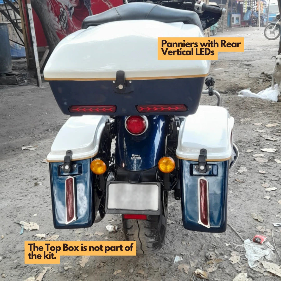 Premium Retro Side Panniers for Royal Enfield Super Meteor 650 with worldwide shipping