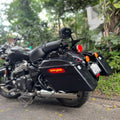 Bottom view of AeeDEA stainless steel dual exhaust for Super Meteor 650