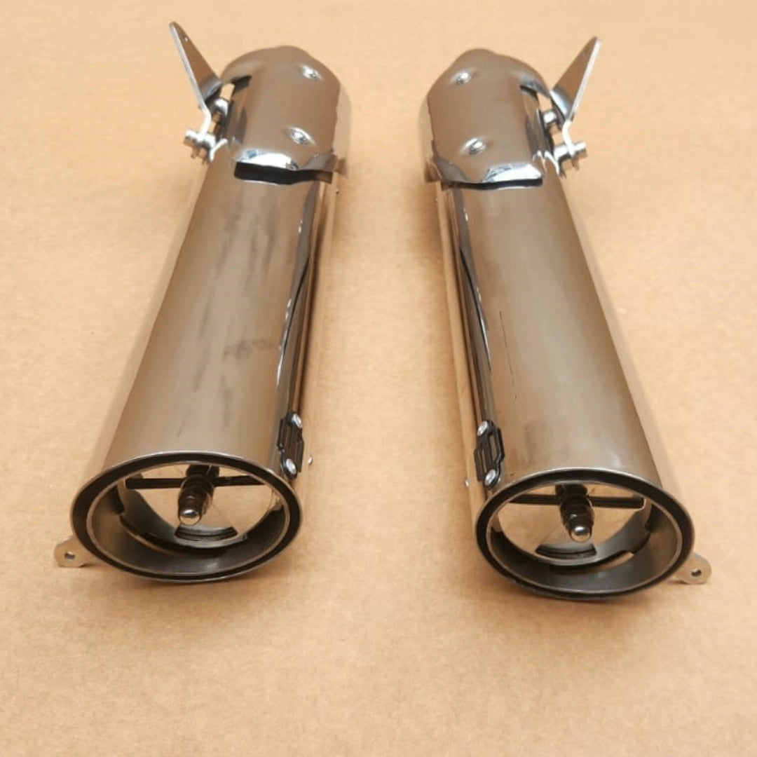 Precision laser-cut design of AeeDEA stainless steel motorcycle exhaust