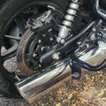 Rear view of AeeDEA Variable Sound Dual Exhaust installed on Super Meteor 650
