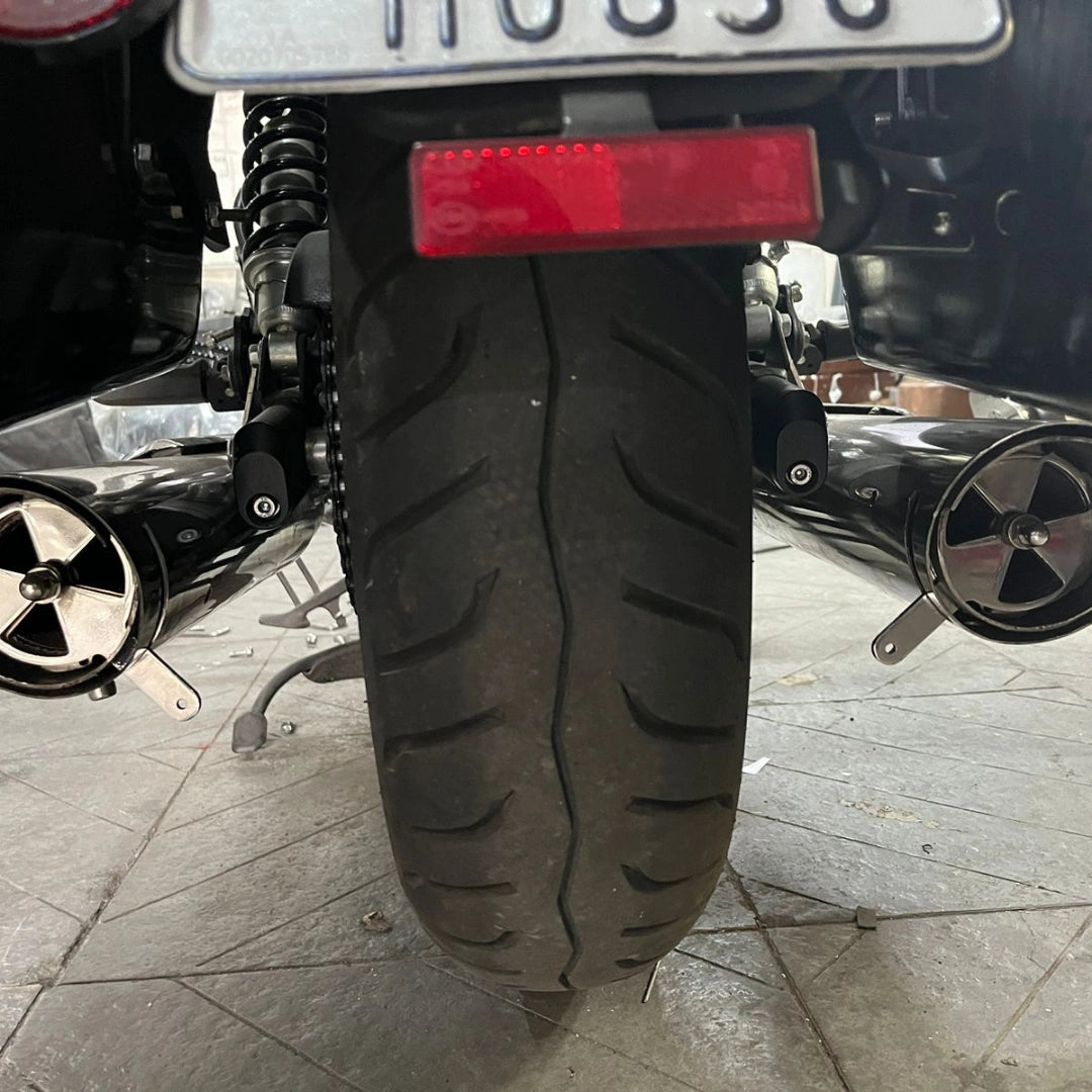 Top view of stainless steel Variable Sound Exhaust for Royal Enfield Super Meteor 650