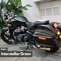 Open Retro Side Pannier showing storage space for Royal Enfield Super Meteor 650