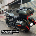Royal Enfield Super Meteor 650 equipped with AeeDEA Retro Side Panniers for highway touring