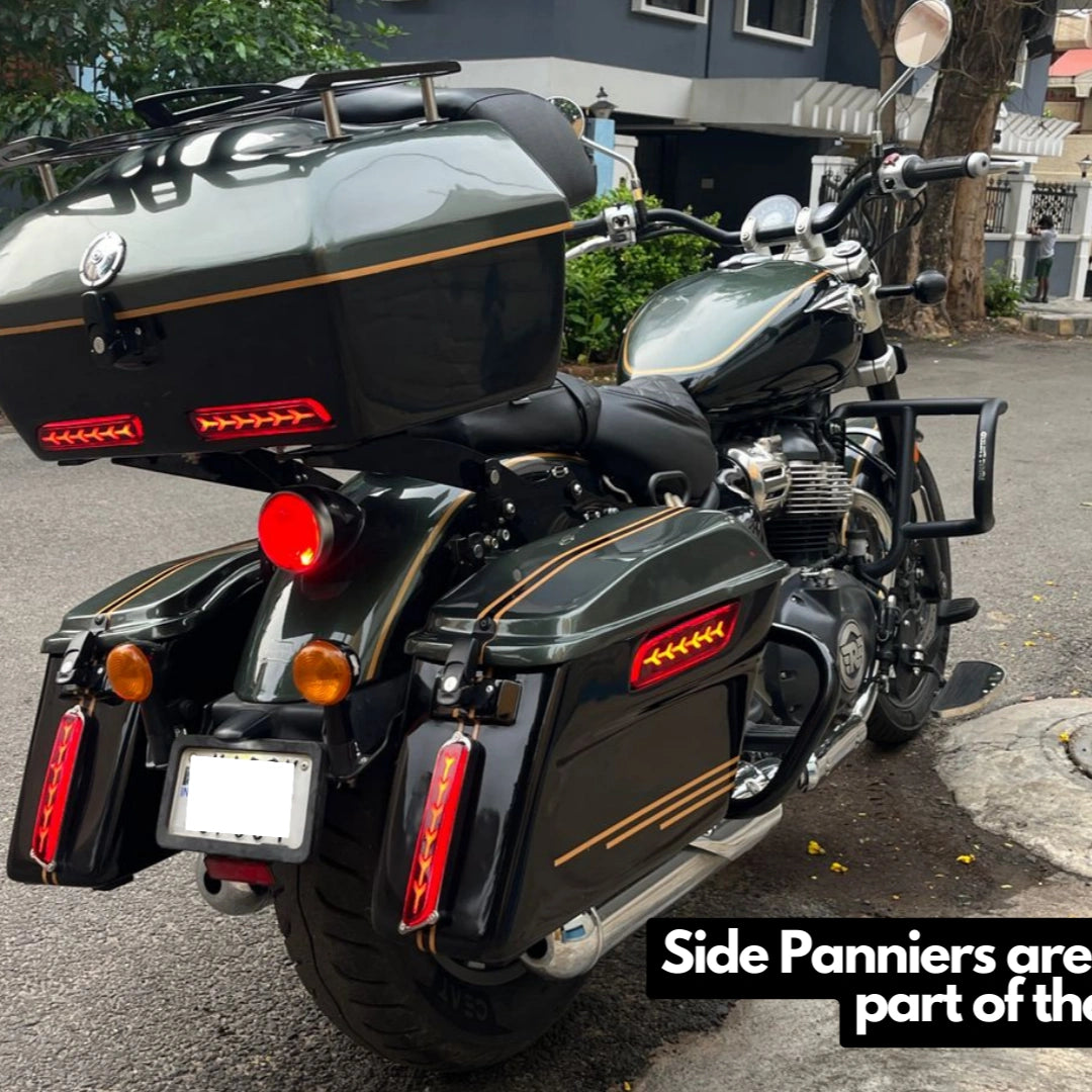 Royal Enfield Super Meteor 650 equipped with AeeDEA Touring Top Box for long-distance touring