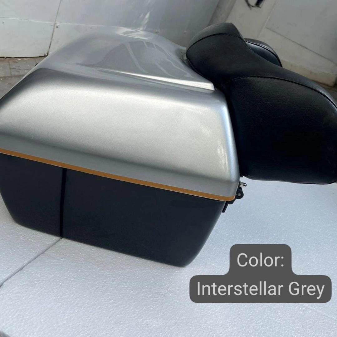 Open AeeDEA Touring Top Box showing spacious 54-litre motorcycle storage